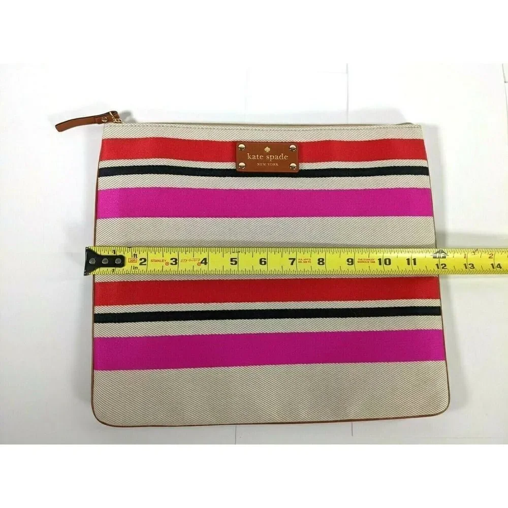 Kate Spade Bag Purse‎ Tan Pink Stripe Oversized Clutch Travel